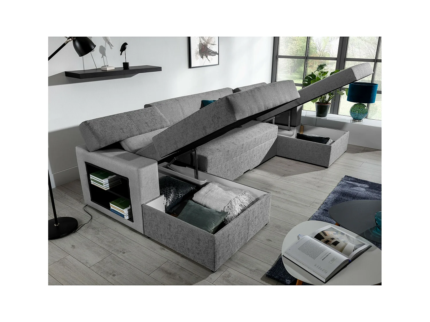 Ecksofa Larion L/Stoffbezug/Grau