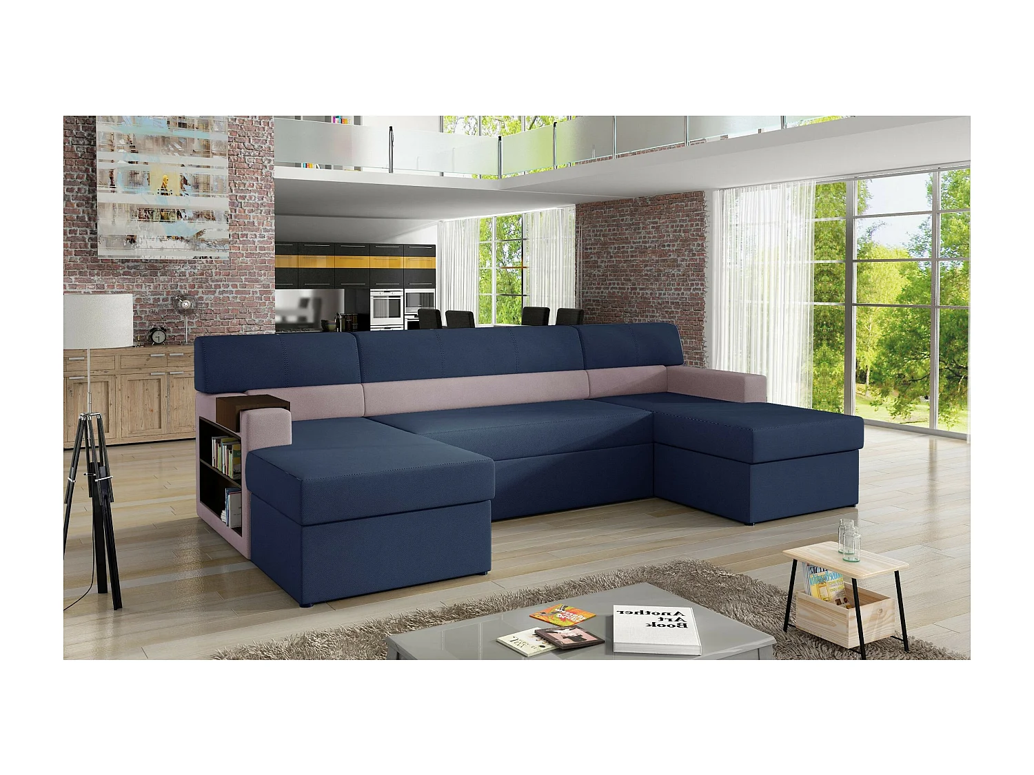 Divano d'angolo Larion L/rivestimento in tessut/Blu&Rosa