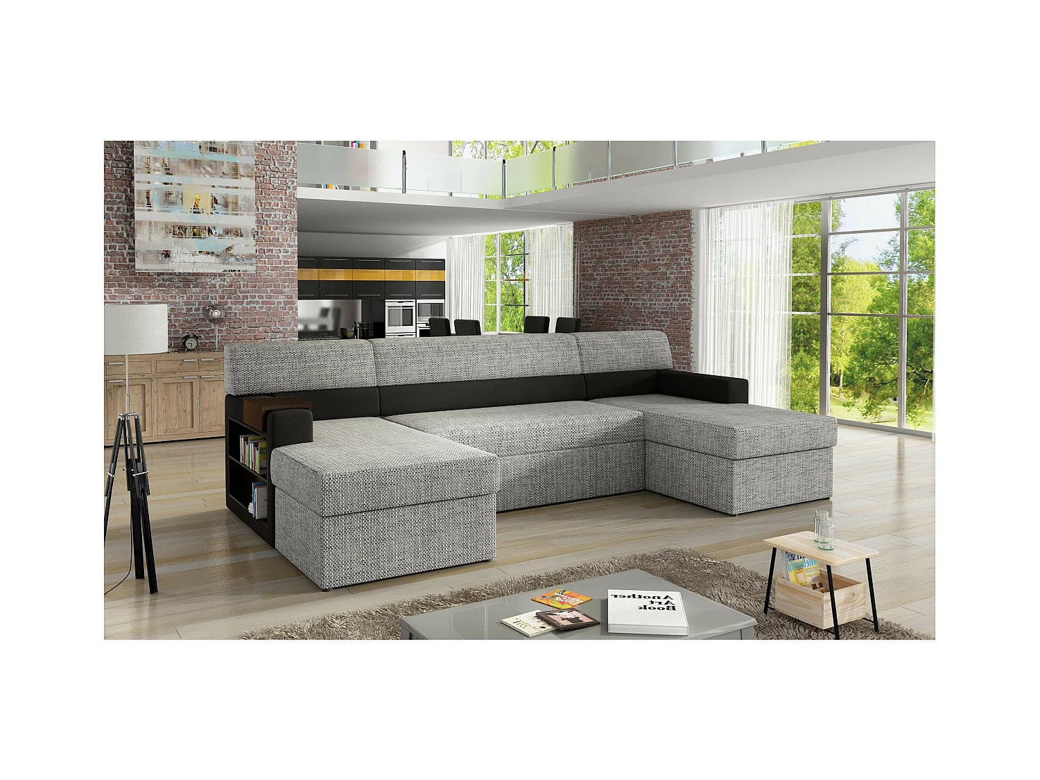 Divano d'angolo Larion L/rivestimento in tessut/Grigio&Nero