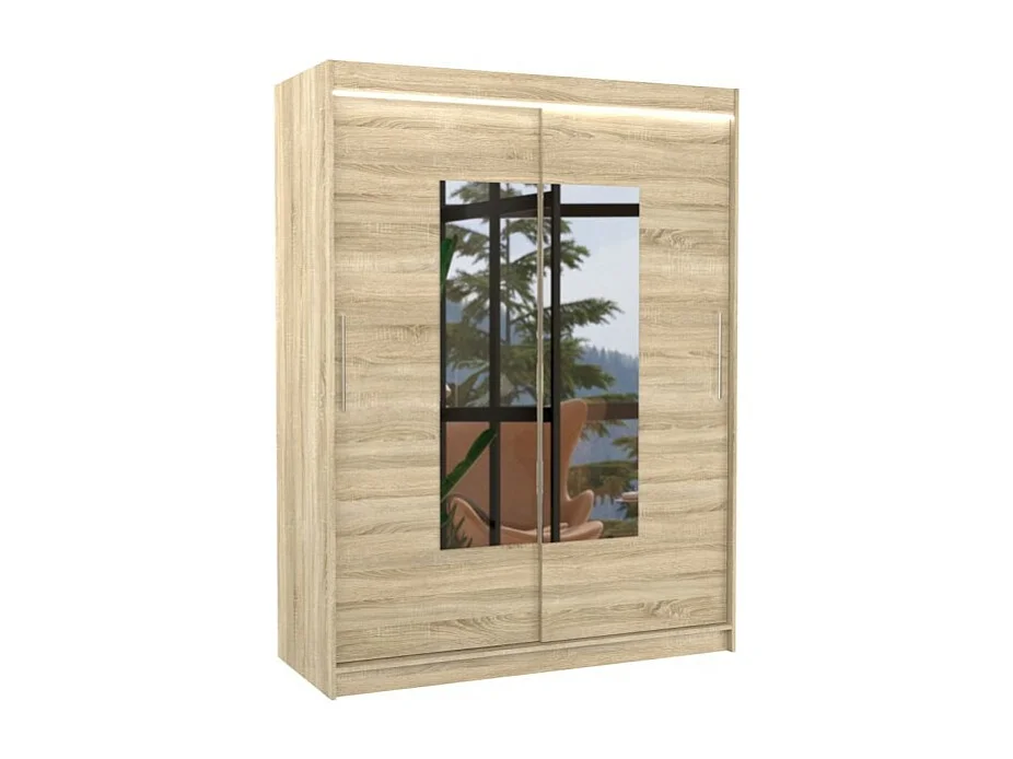 Armoire Rodrigo (150cm)/portes coulissantes/miroir/LED/Sonoma