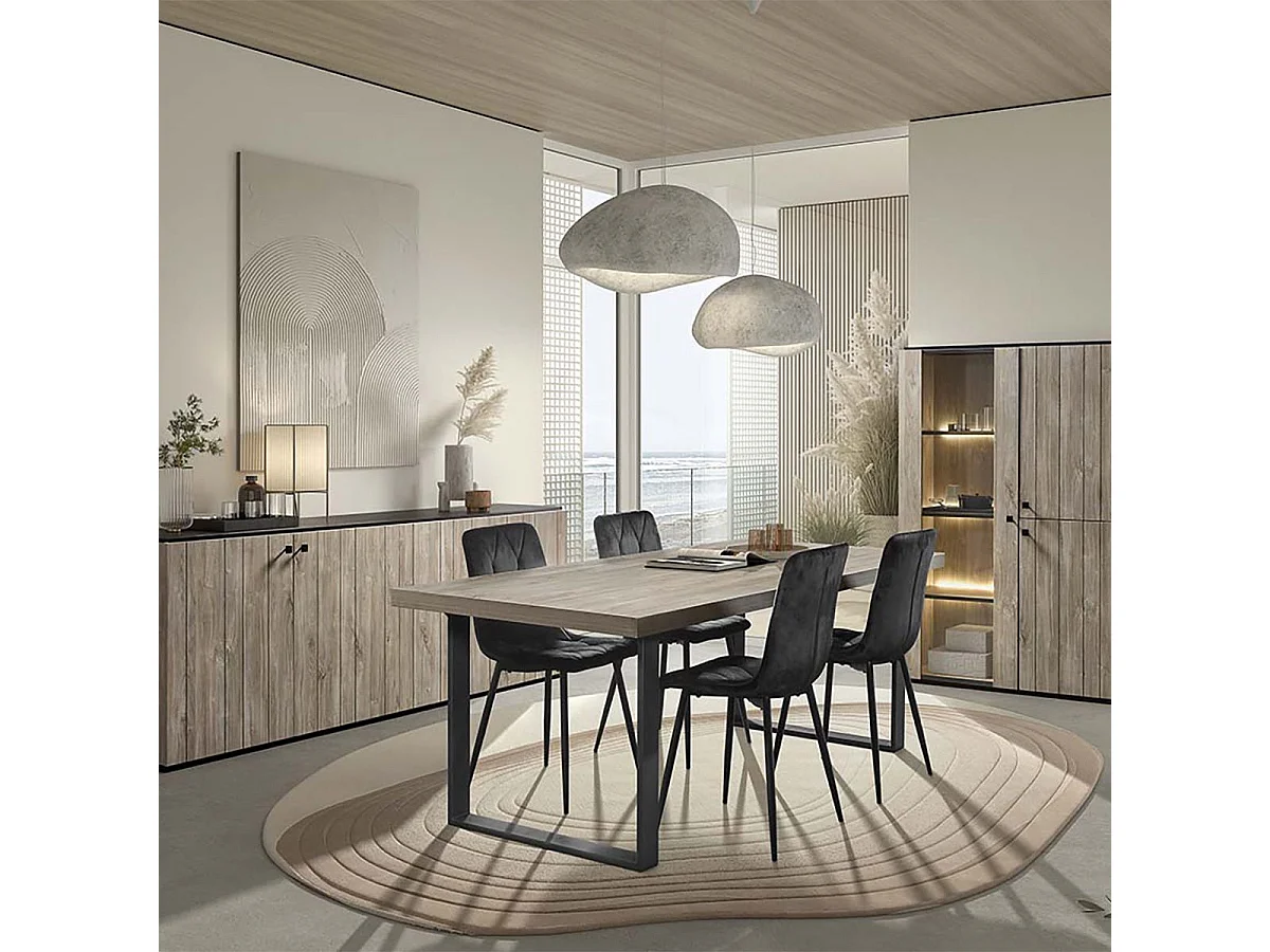 Ensemble séjour complet aspect lames de bois finition Beach et noir - THOMAS