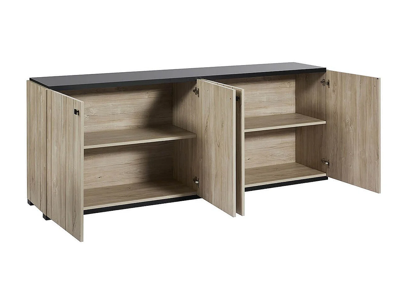 Ensemble séjour complet aspect lames de bois finition Beach et noir - THOMAS