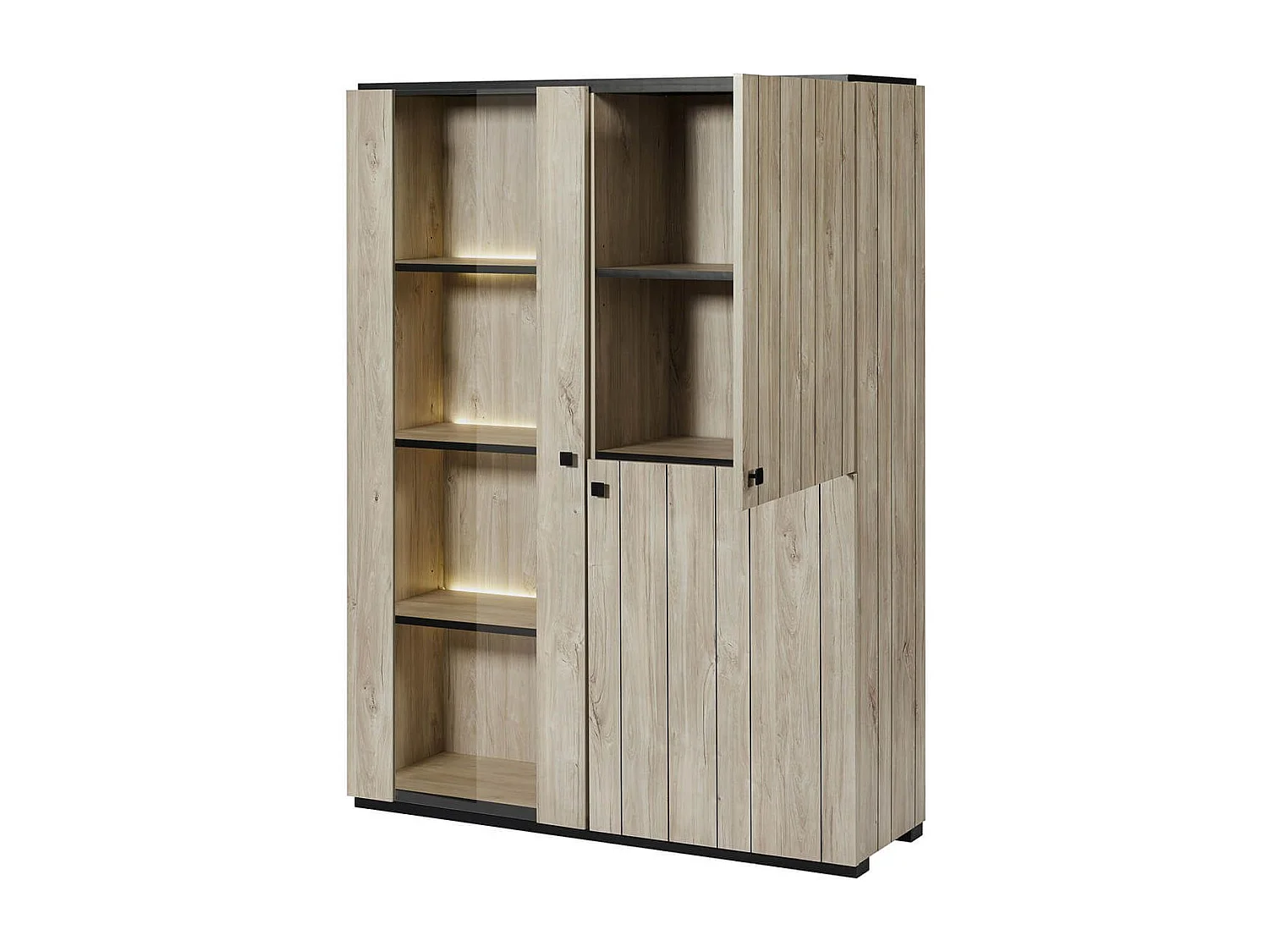 Ensemble séjour complet aspect lames de bois finition Beach et noir - THOMAS