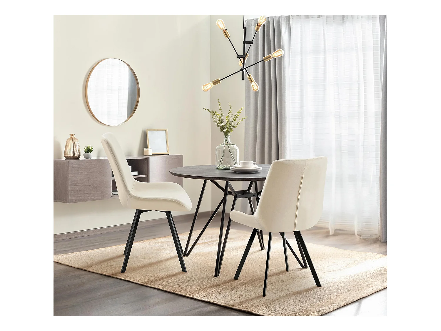 Lot de 2  chaise salle à manger - Velours - Crème - Lewes