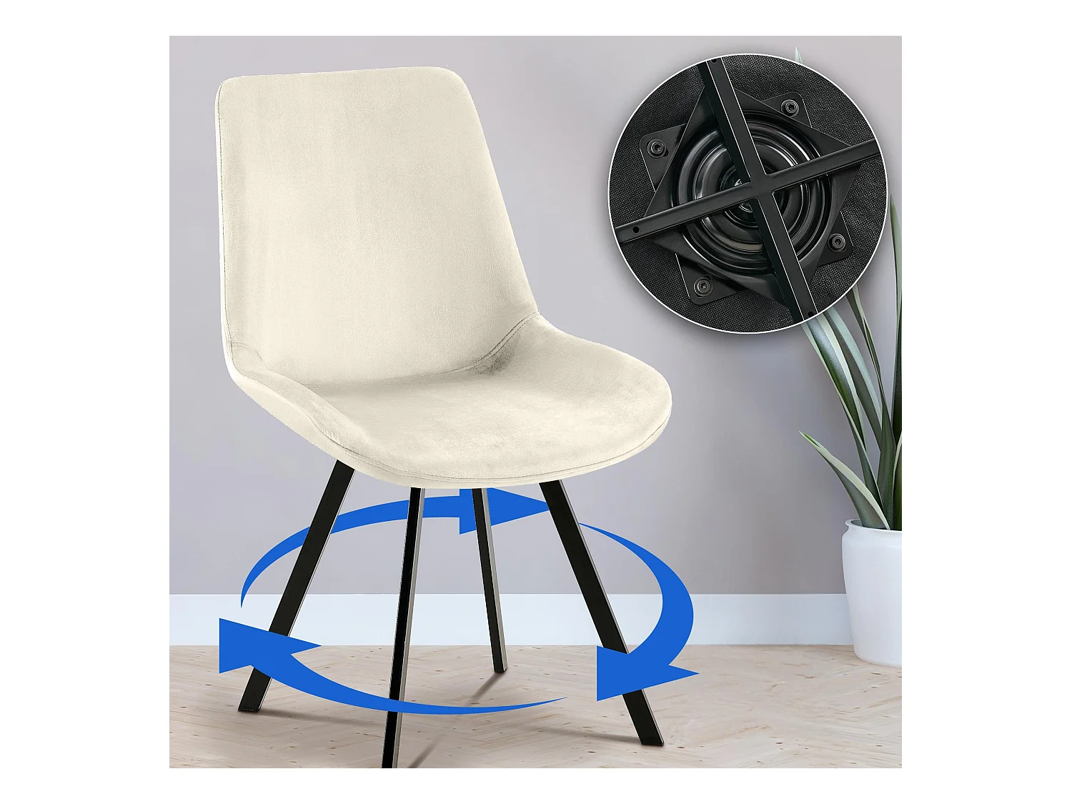 Lot de 2  chaise salle à manger - Velours - Crème - Lewes