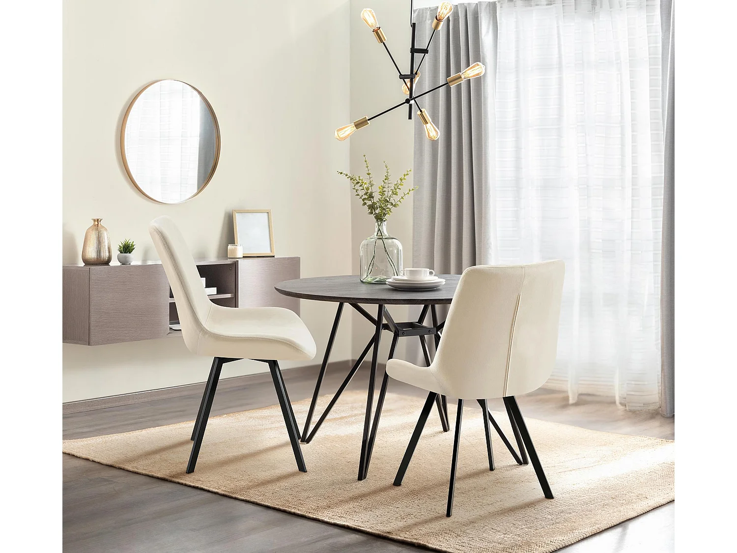 Lot de 2  chaise salle à manger - Velours - Crème - Lewes