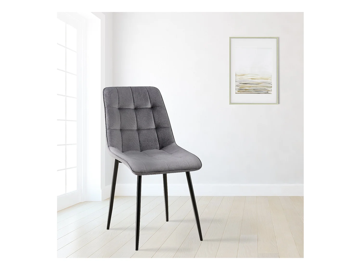 Lot de 2  chaise salle à manger - Velours - Gris foncé - Gifford