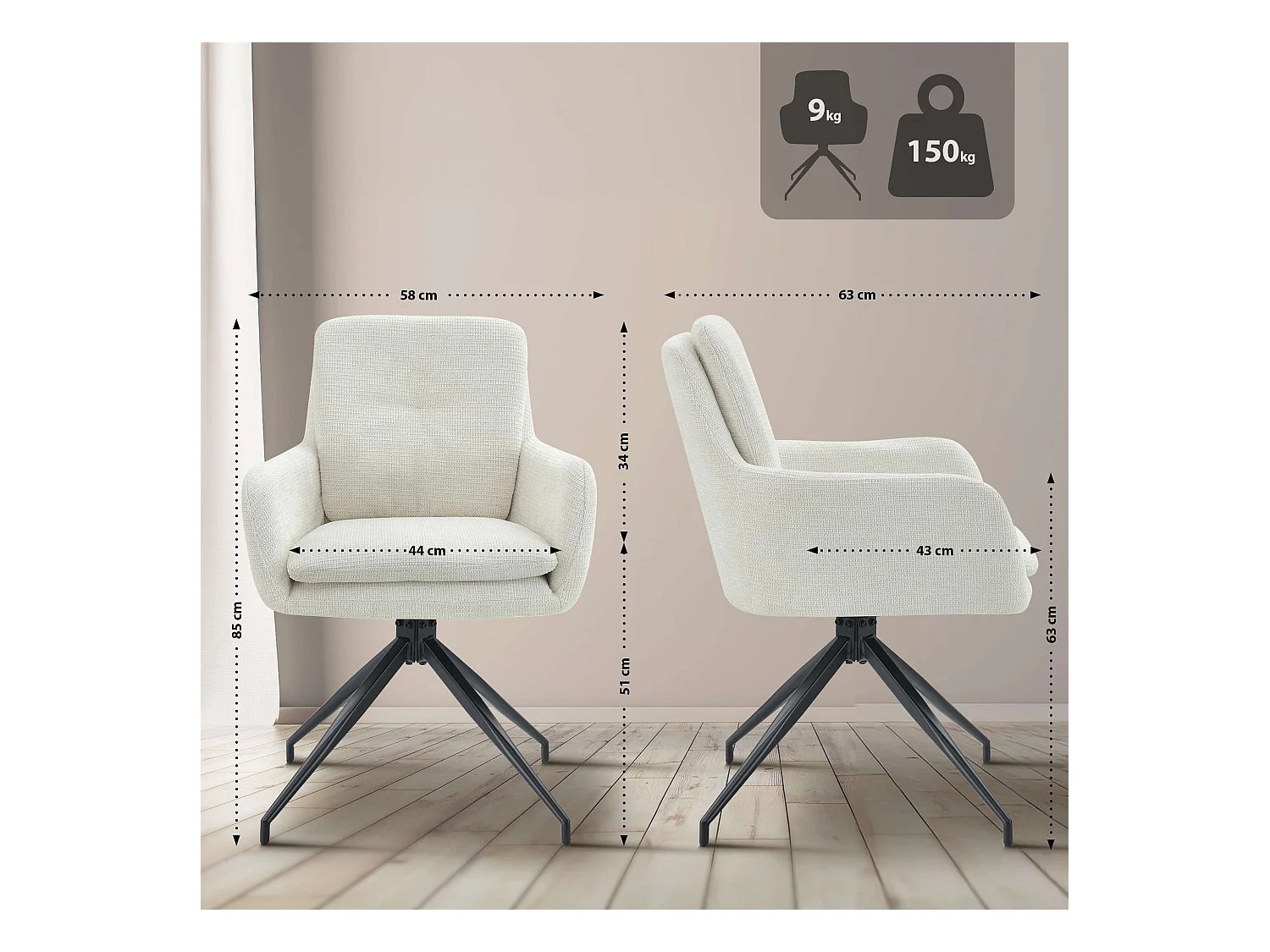 Lot de 2  chaise salle à manger - Tissu - Crème - Pickett