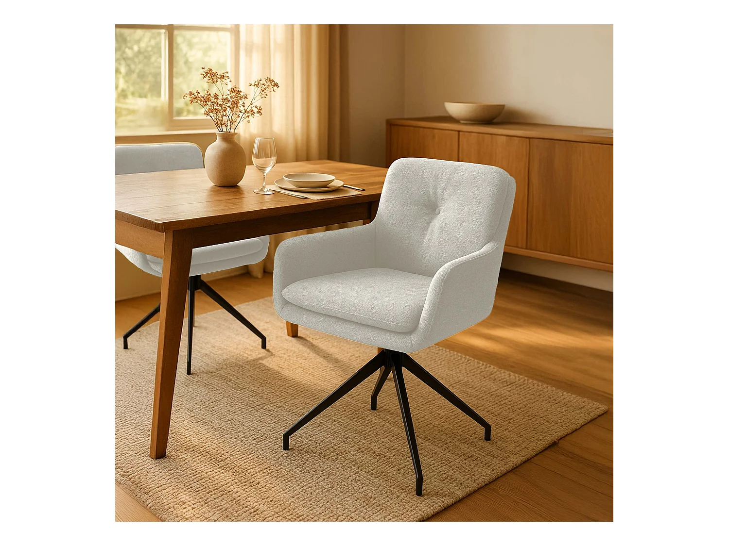 Lot de 2  chaise salle à manger - Tissu - Crème - Pickett