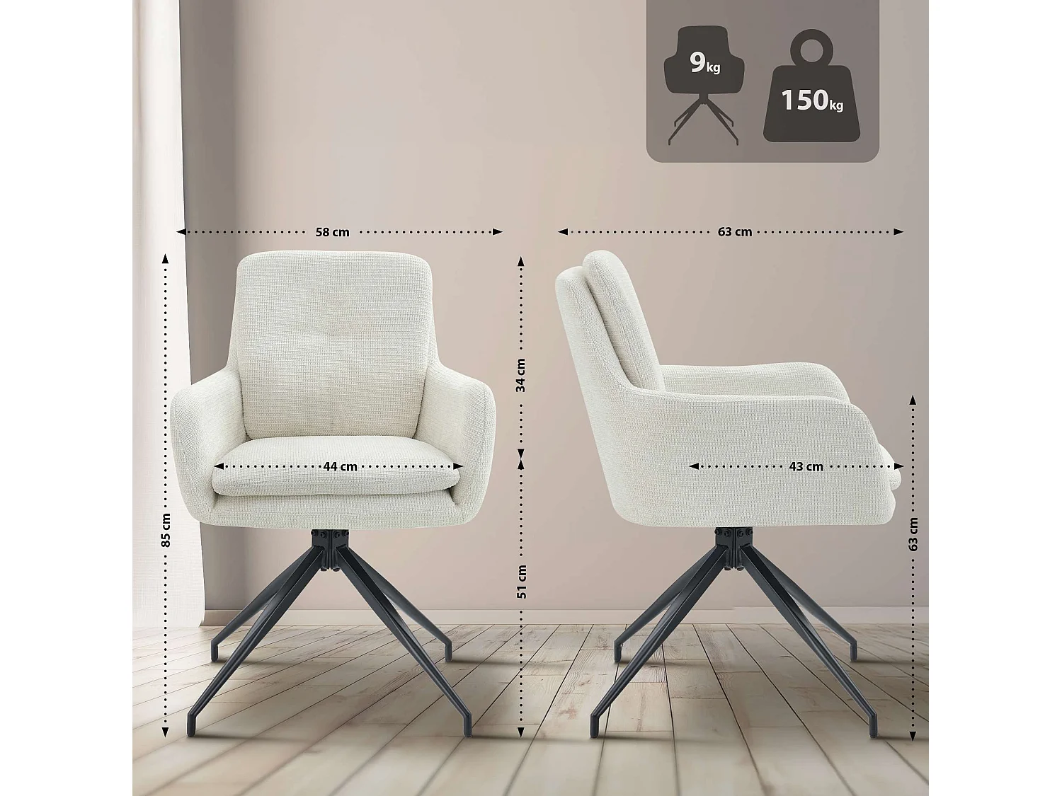 Lot de 2  chaise salle à manger - Tissu - Crème - Pickett