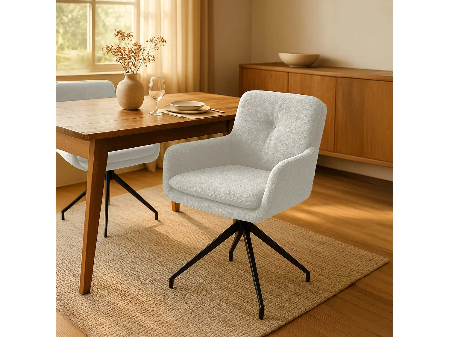 Lot de 2  chaise salle à manger - Tissu - Crème - Pickett