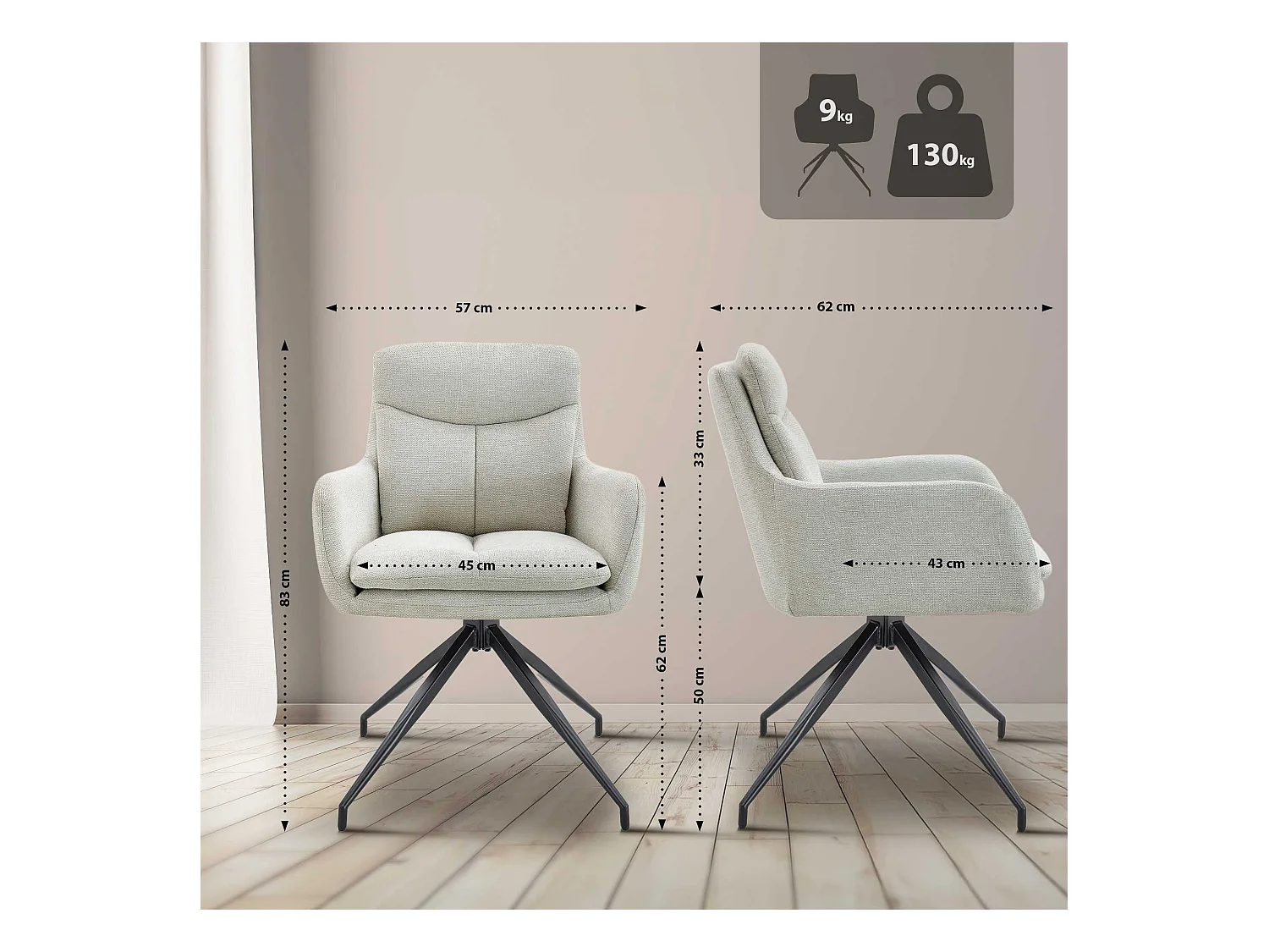 Lot de 2  chaise salle à manger - Tissu - Crème - Somers