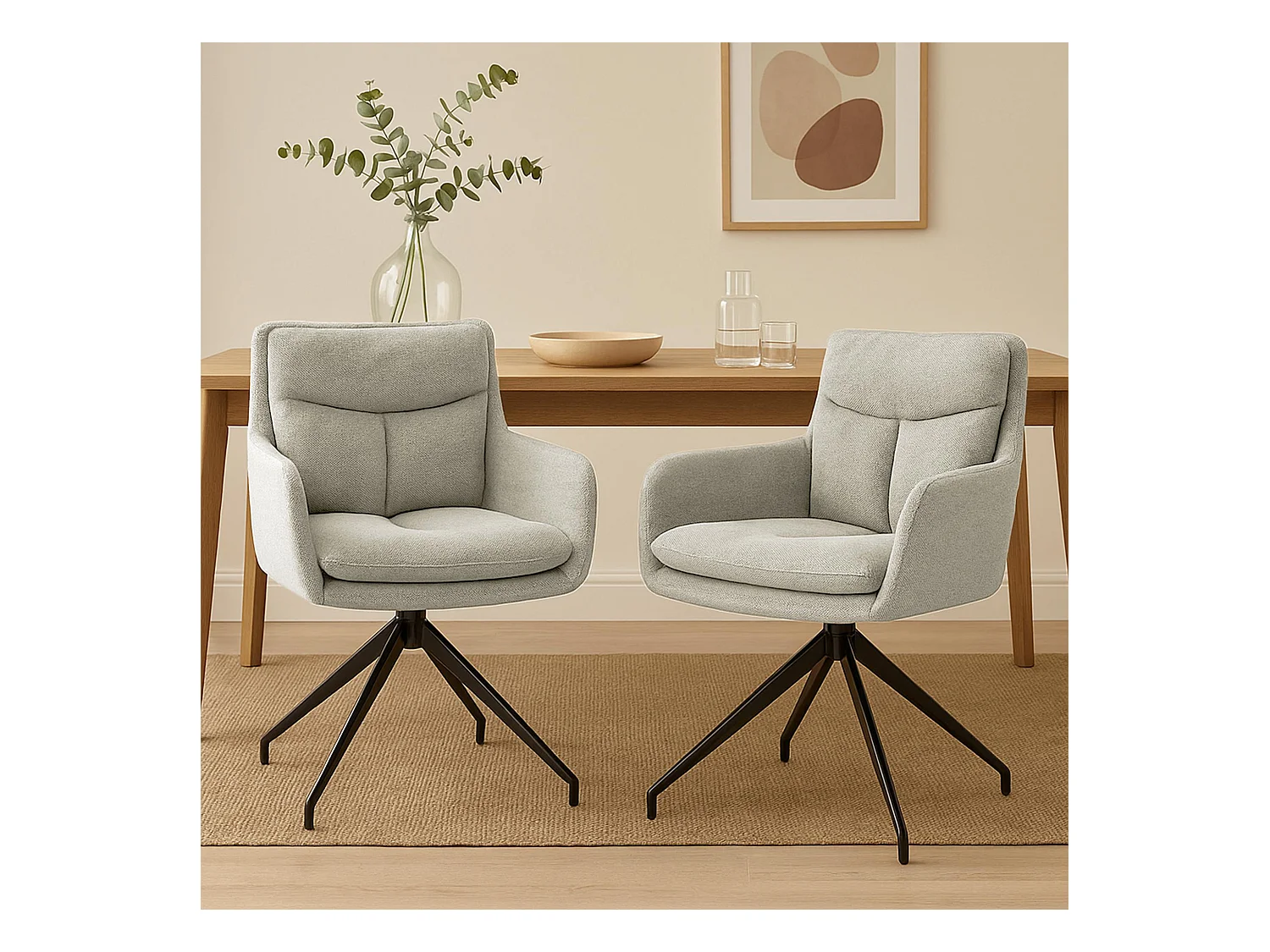 Lot de 2  chaise salle à manger - Tissu - Crème - Somers