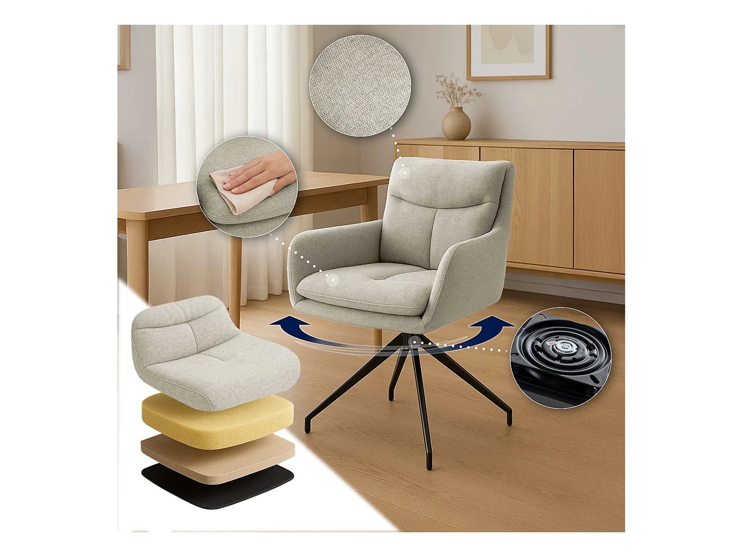 Lot de 2  chaise salle à manger - Tissu - Crème - Somers