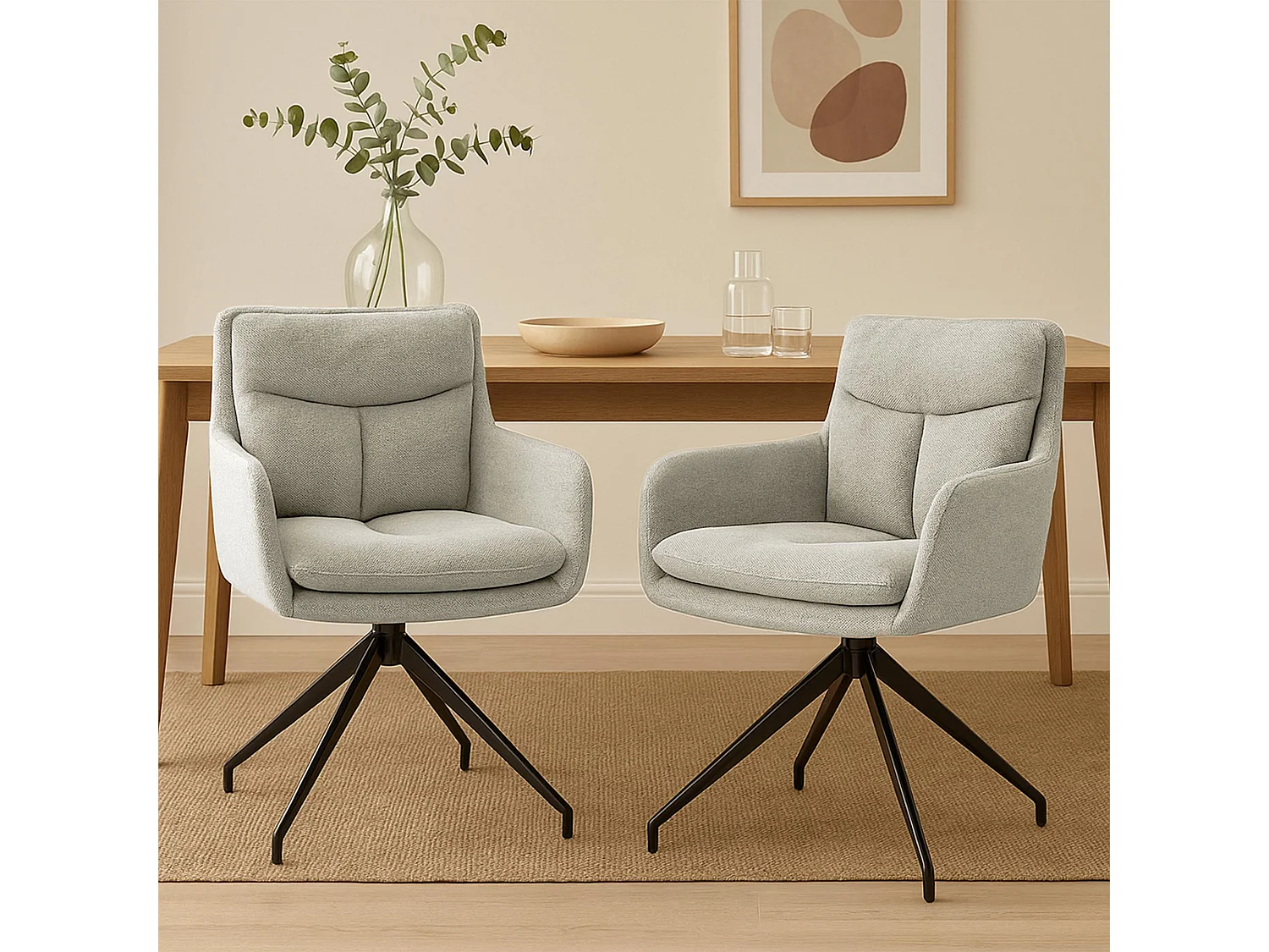 Lot de 2  chaise salle à manger - Tissu - Crème - Somers