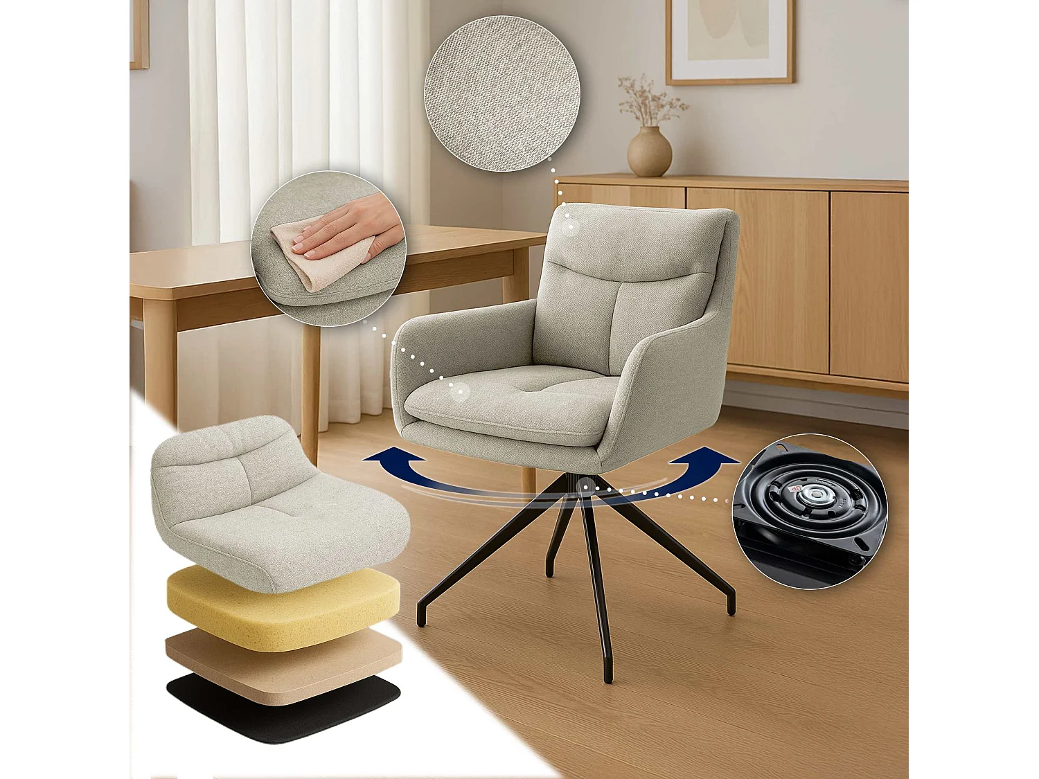 Lot de 2  chaise salle à manger - Tissu - Crème - Somers