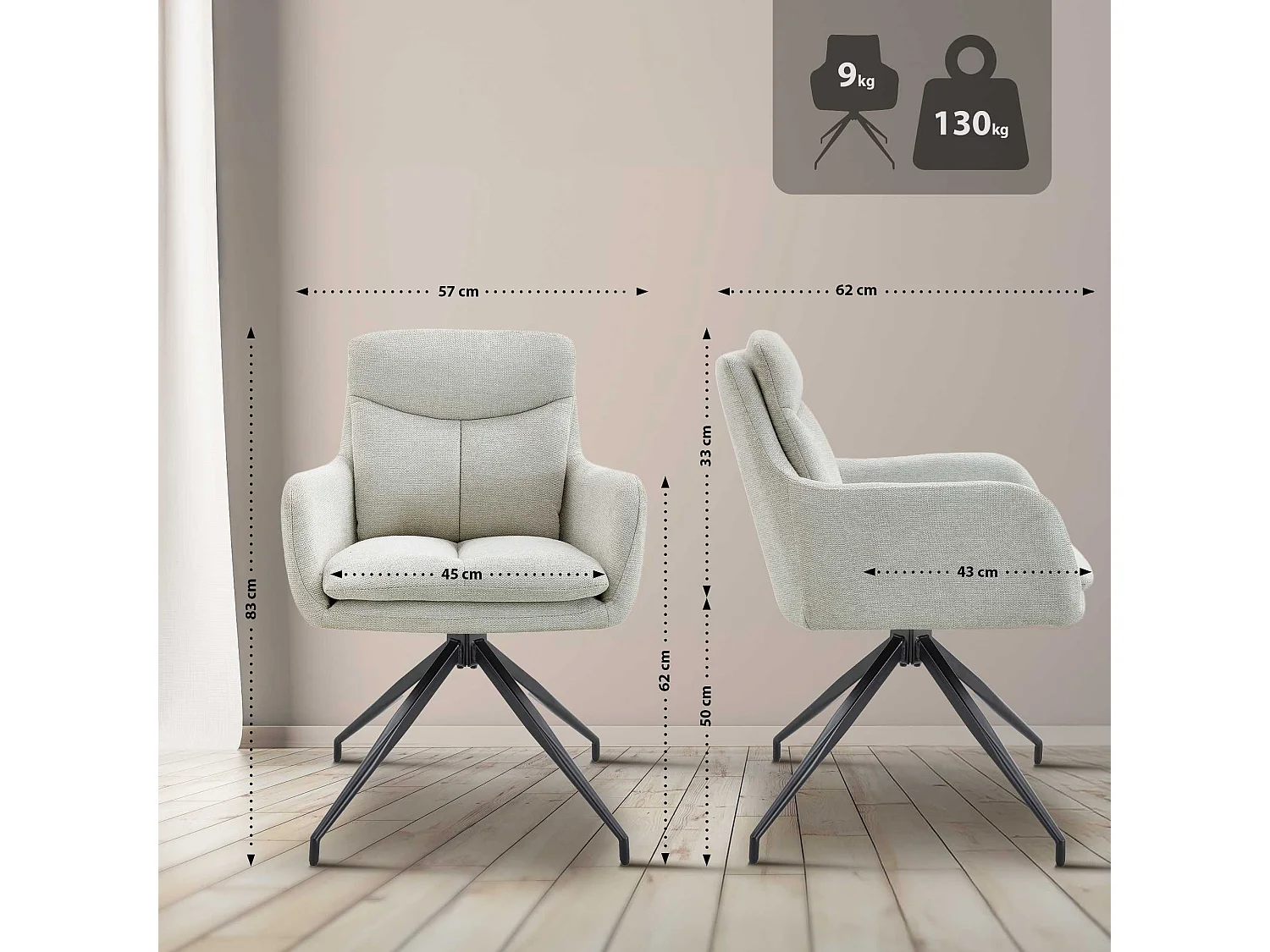 Lot de 2  chaise salle à manger - Tissu - Crème - Somers