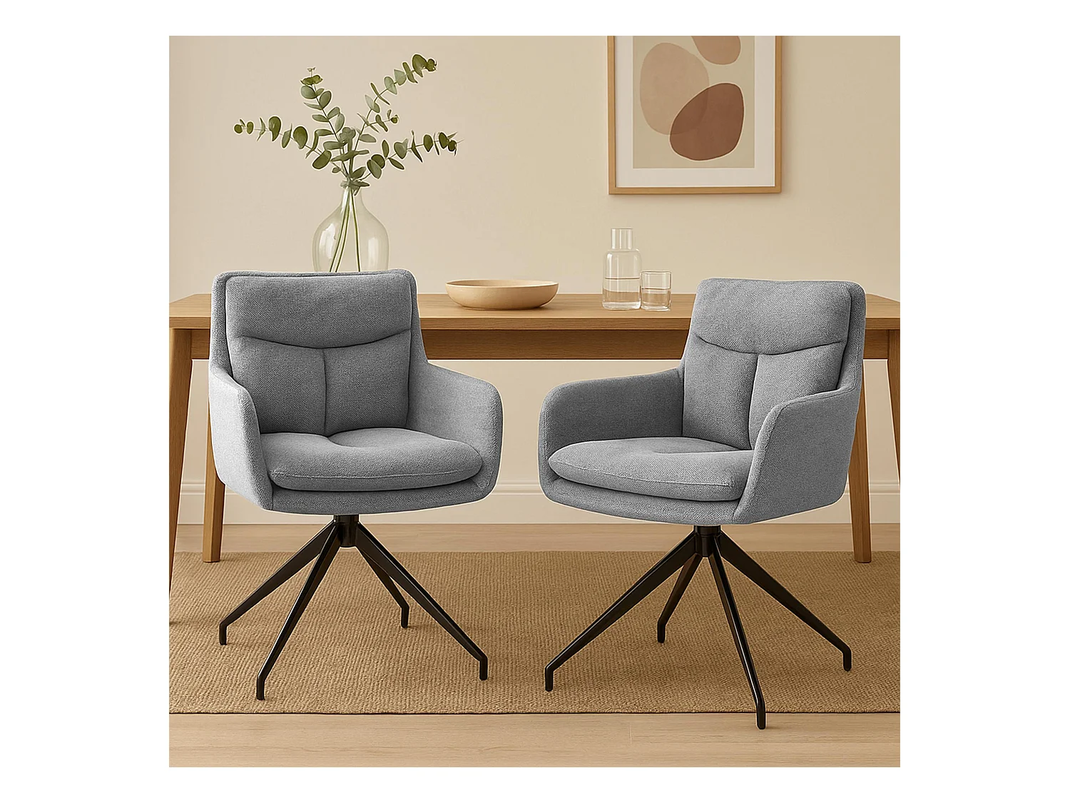 Lot de 2  chaise salle à manger - Tissu - Gris clair - Somers