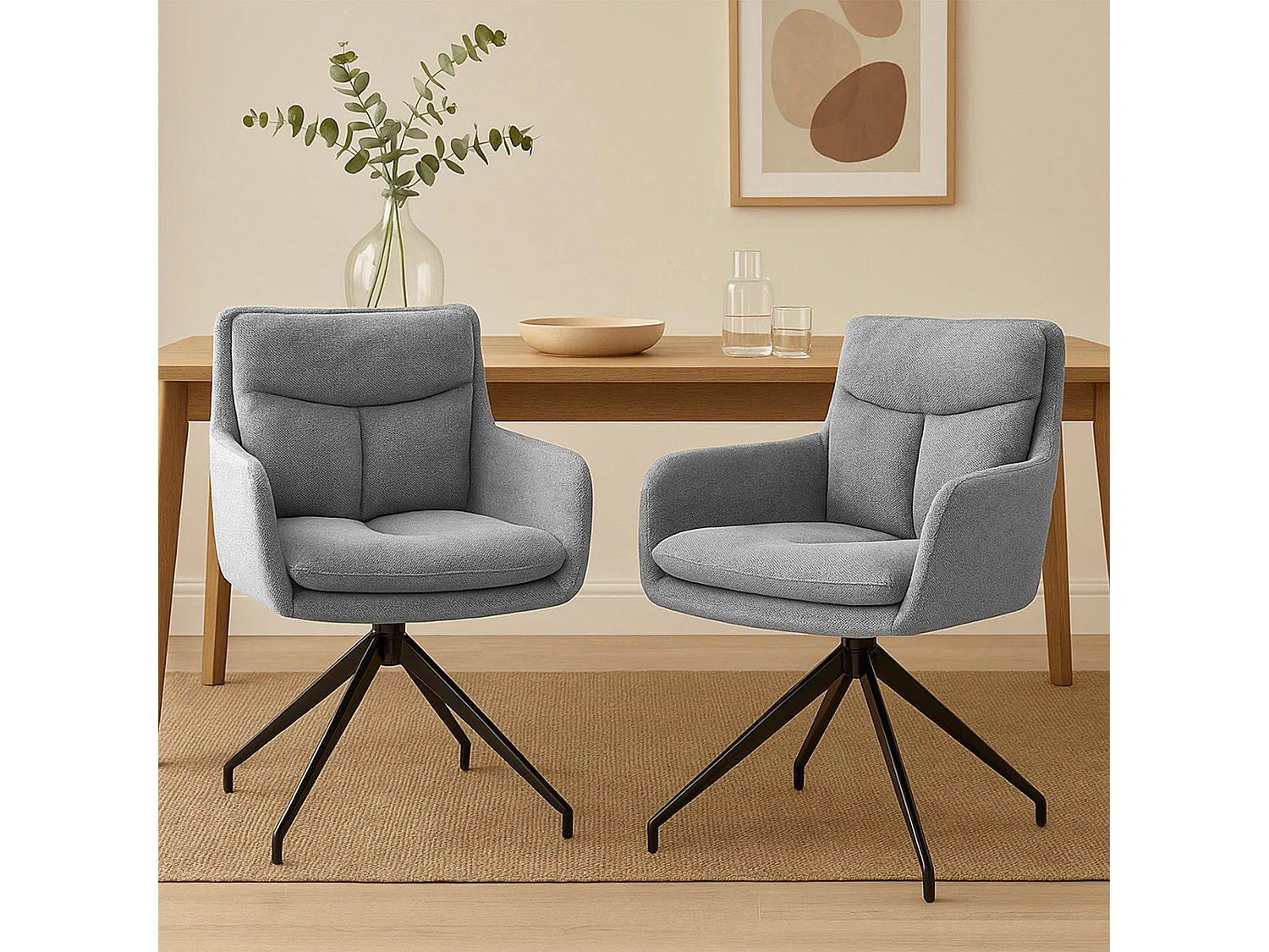 Lot de 2  chaise salle à manger - Tissu - Gris clair - Somers