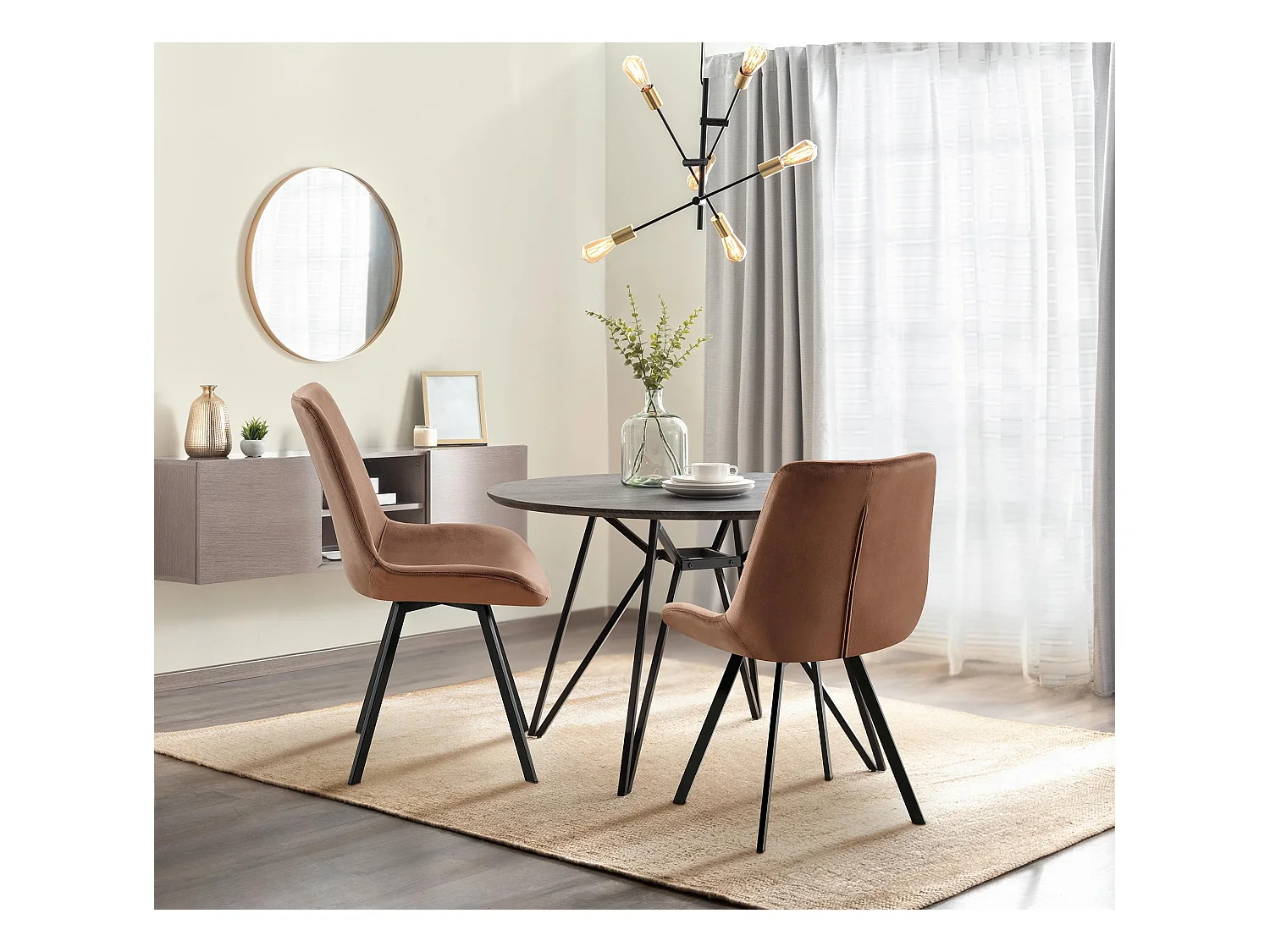 Lot de 2  chaise salle à manger - Velours - Marron - Lewes