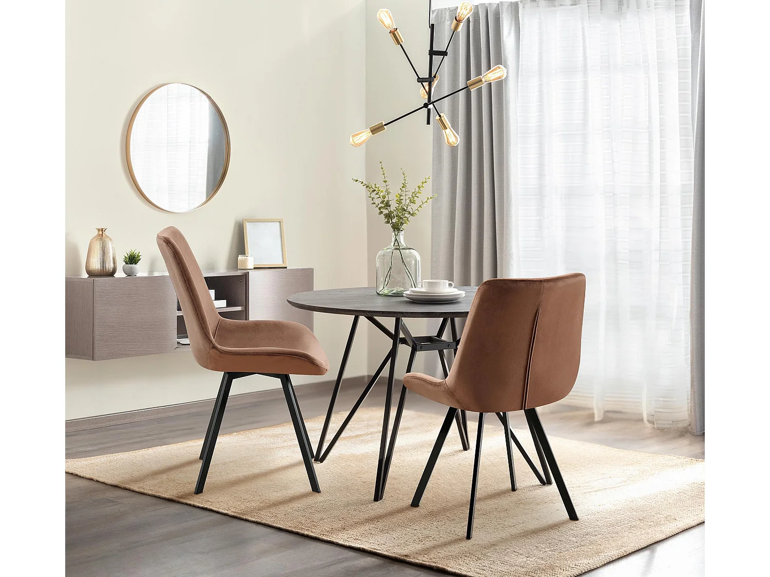 Lot de 2  chaise salle à manger - Velours - Marron - Lewes