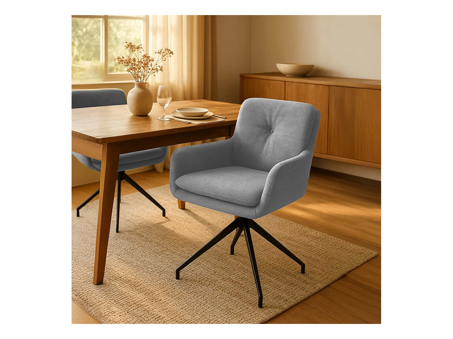 Lot de 2  chaise salle à manger - Tissu - Gris - Pickett