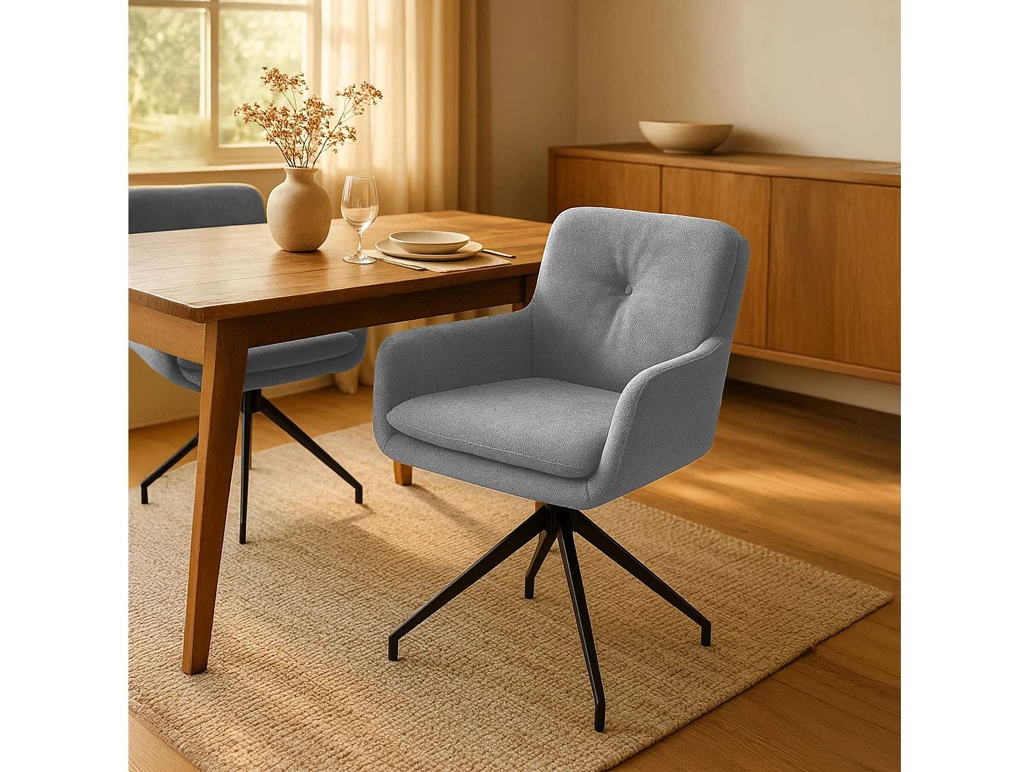 Lot de 2  chaise salle à manger - Tissu - Gris - Pickett