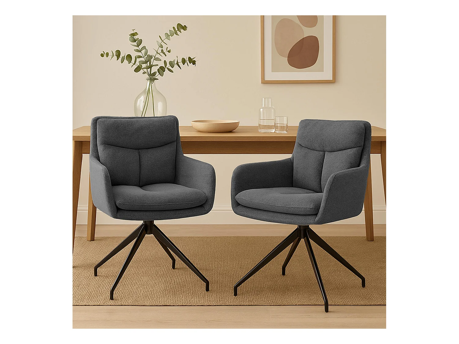 Lot de 2  chaise salle à manger - Tissu - Gris foncé - Somers