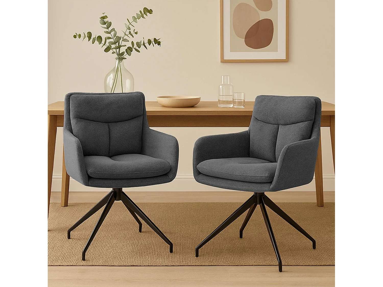 Lot de 2  chaise salle à manger - Tissu - Gris foncé - Somers