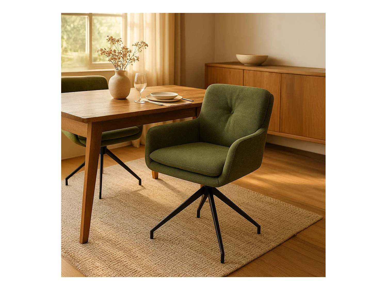 Lot de 2  chaise salle à manger - Tissu - Vert - Pickett