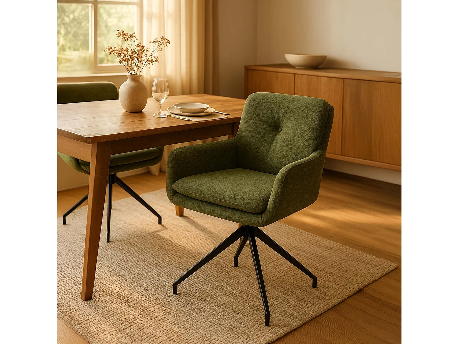 Lot de 2  chaise salle à manger - Tissu - Vert - Pickett