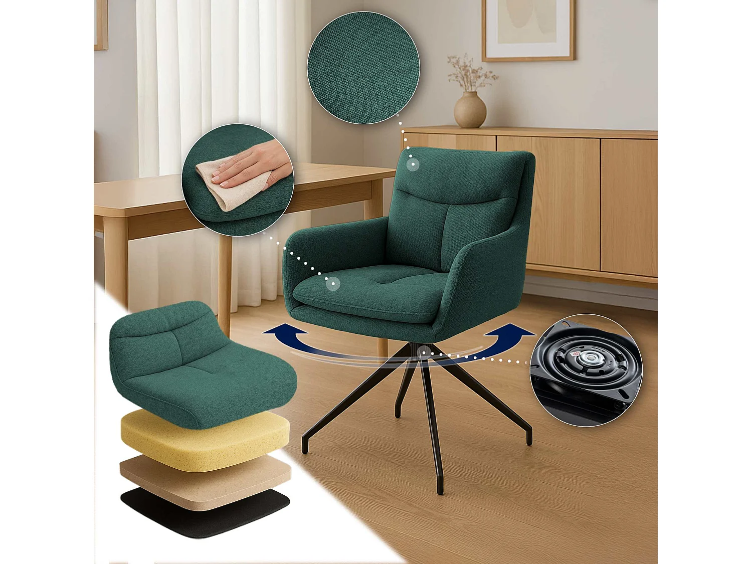 Lot de 2  chaise salle à manger - Tissu - Vert - Somers