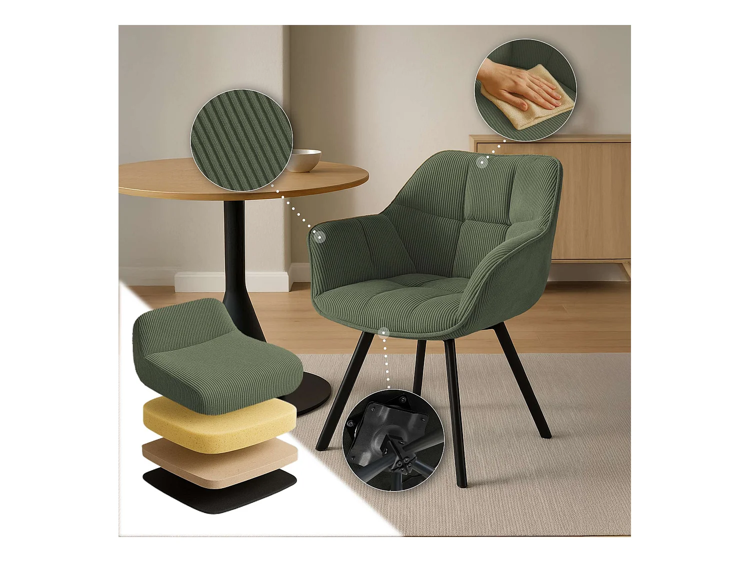 Lot de 2  chaises avec accoudoirs - Cordon - Vert - Jordi