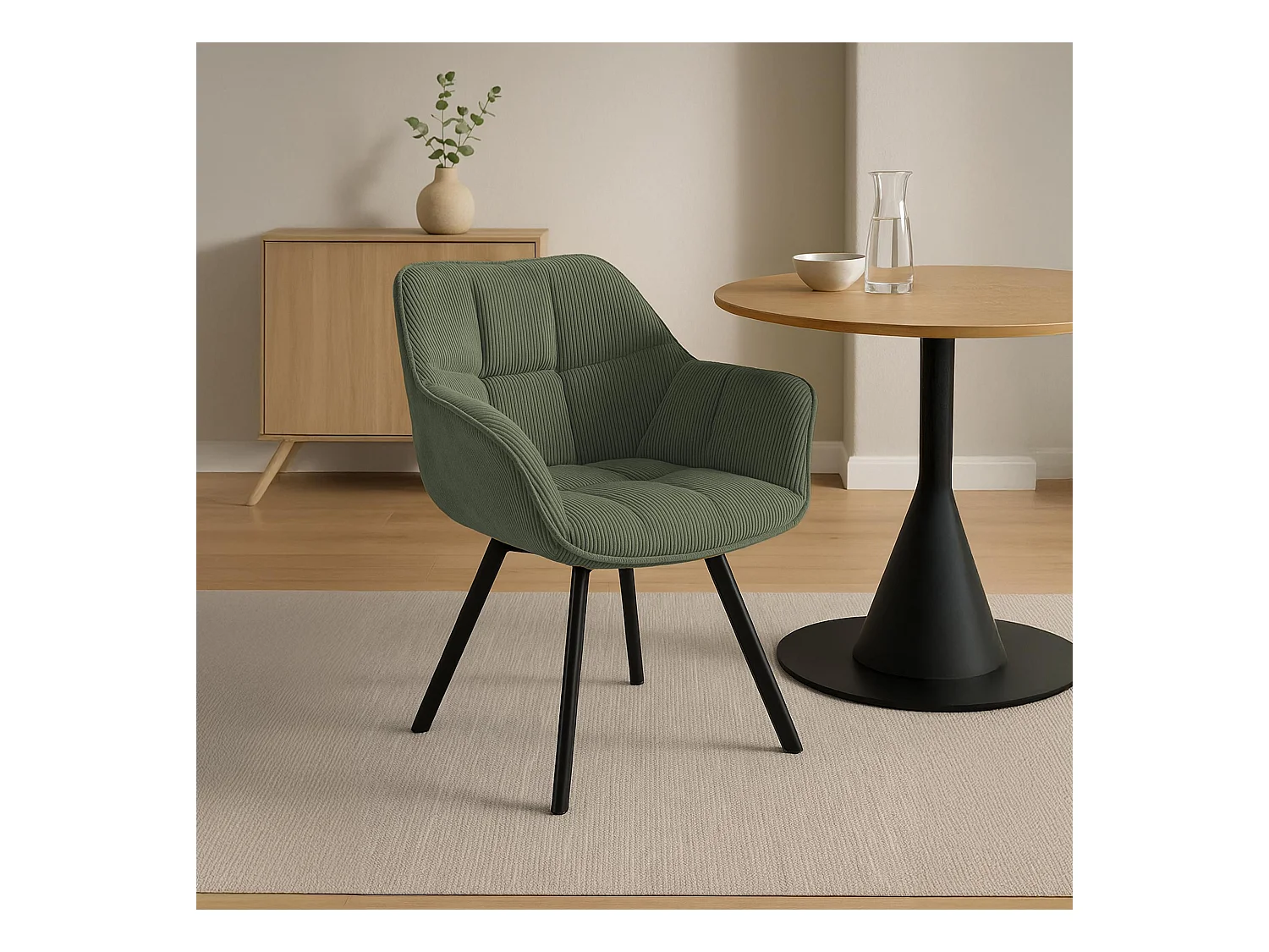 Lot de 2  chaises avec accoudoirs - Cordon - Vert - Jordi