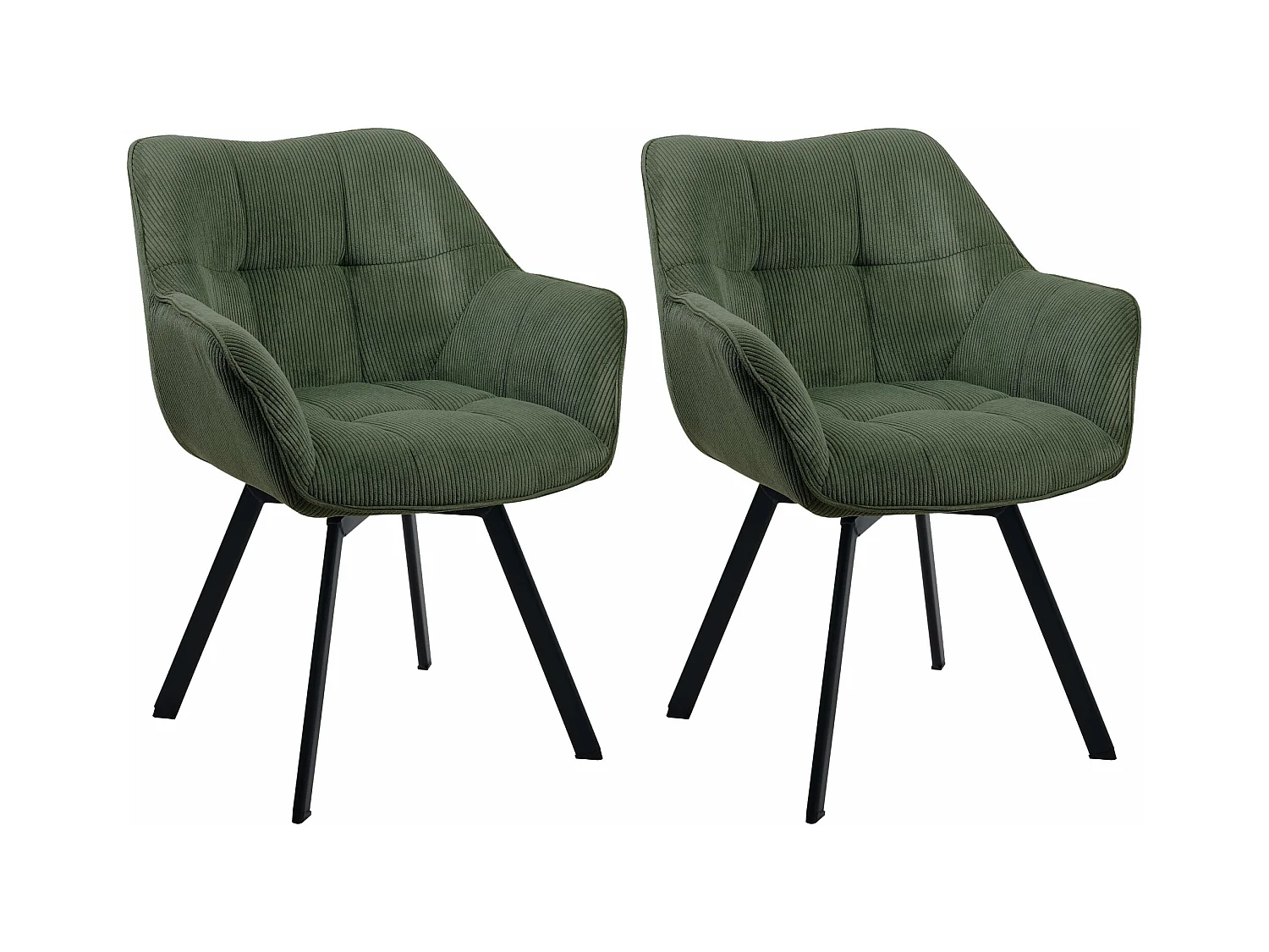 Lot de 2  chaises avec accoudoirs - Cordon - Vert - Jordi