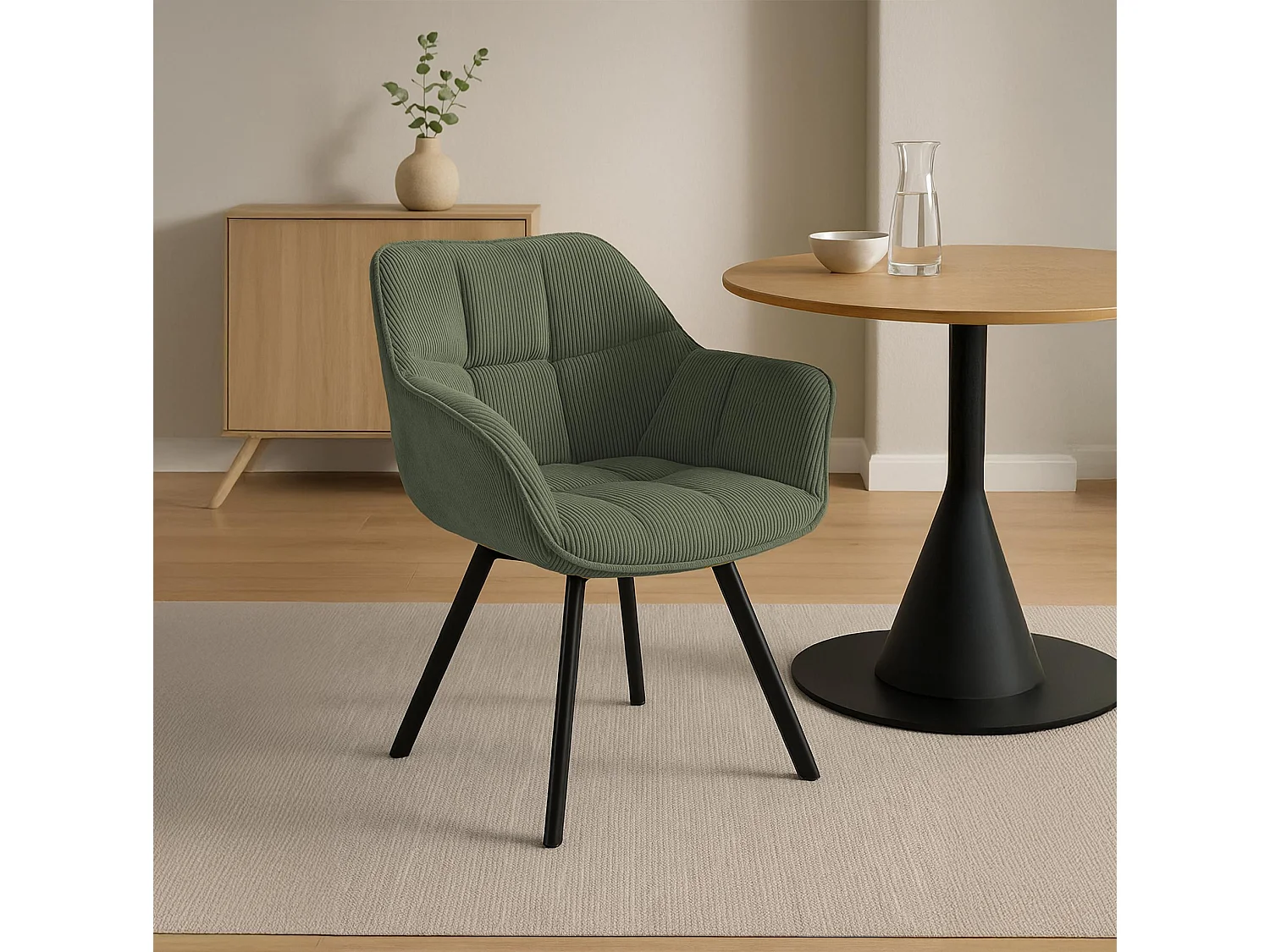 Lot de 2  chaises avec accoudoirs - Cordon - Vert - Jordi