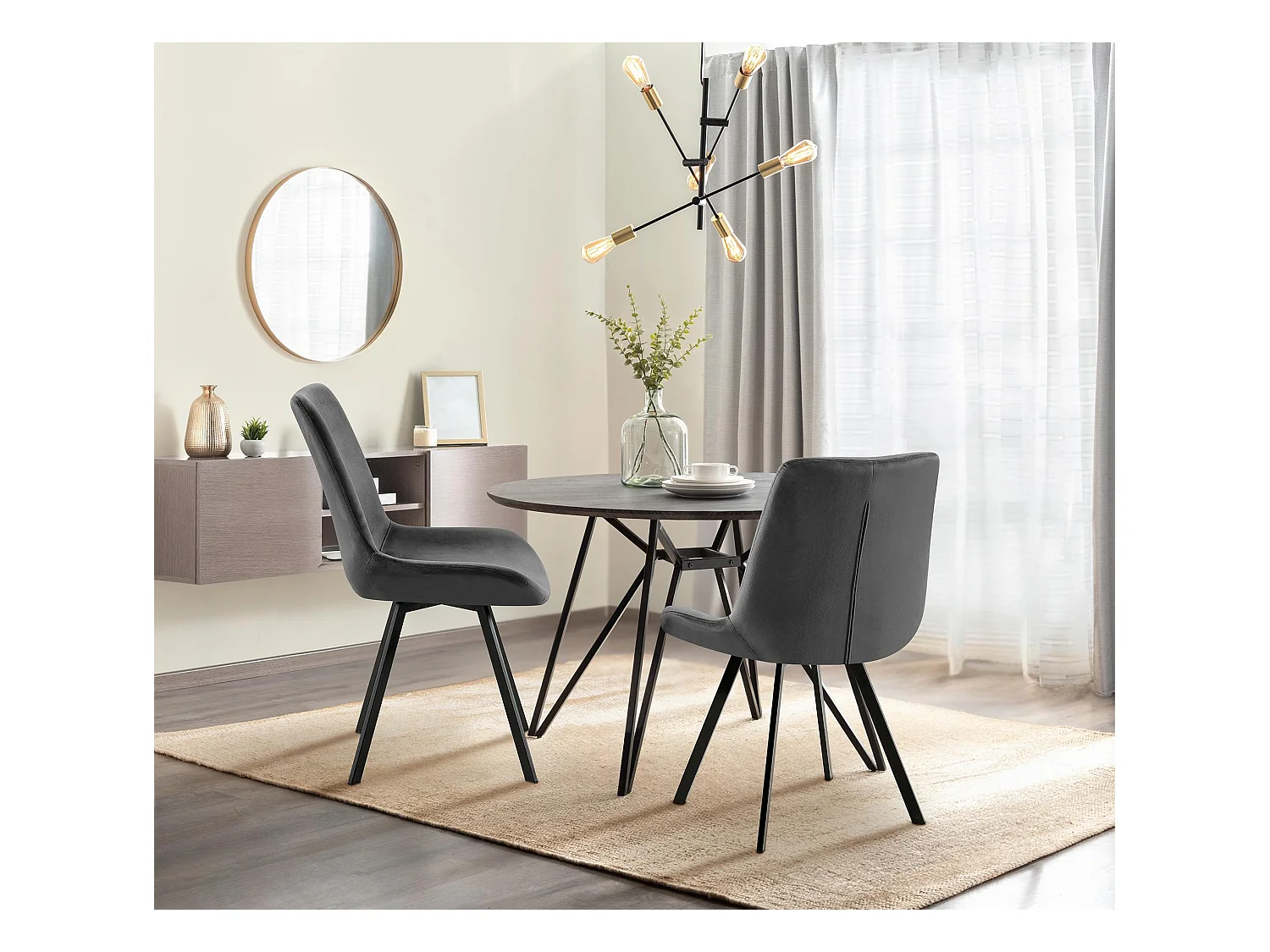 Lot de 2  chaise salle à manger - Velours - Gris foncé - Lewes