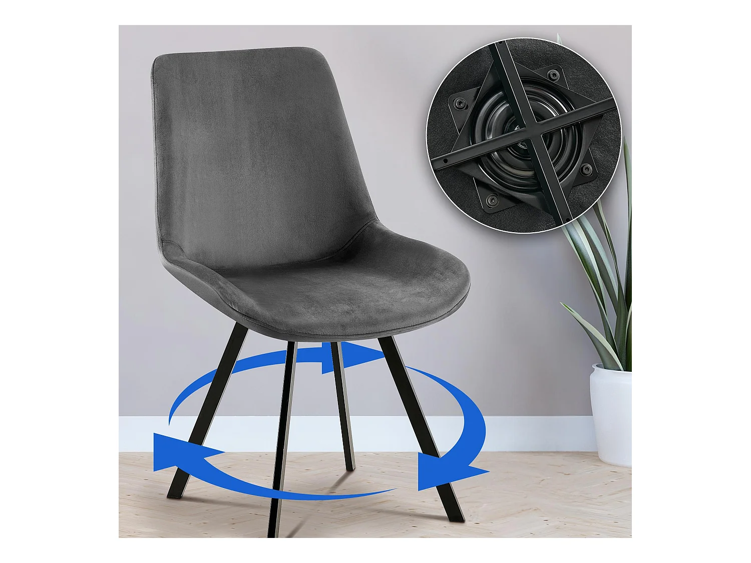 Lot de 2  chaise salle à manger - Velours - Gris foncé - Lewes