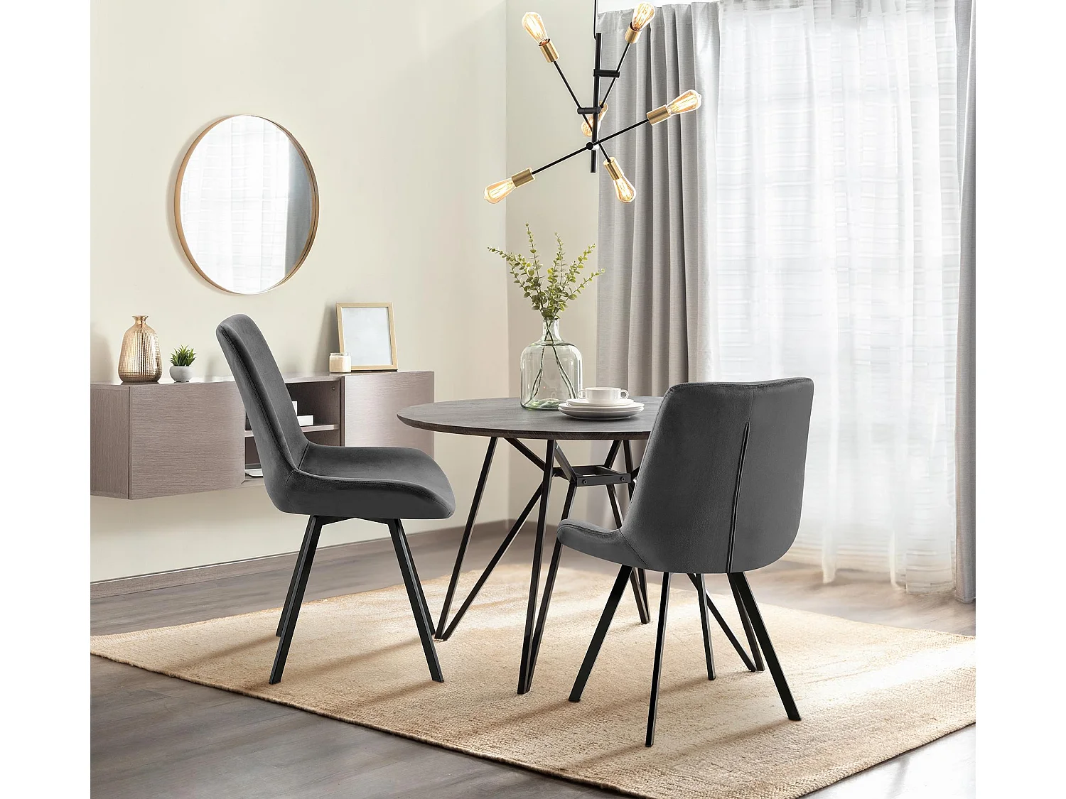 Lot de 2  chaise salle à manger - Velours - Gris foncé - Lewes