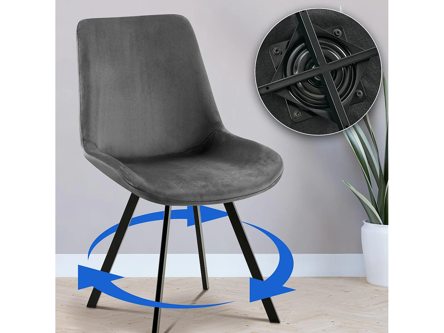 Lot de 2  chaise salle à manger - Velours - Gris foncé - Lewes