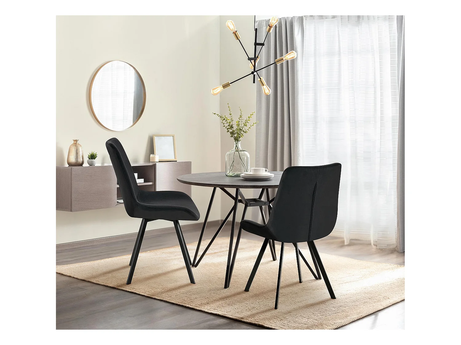 Lot de 2  chaise salle à manger - Velours - Noir - Lewes