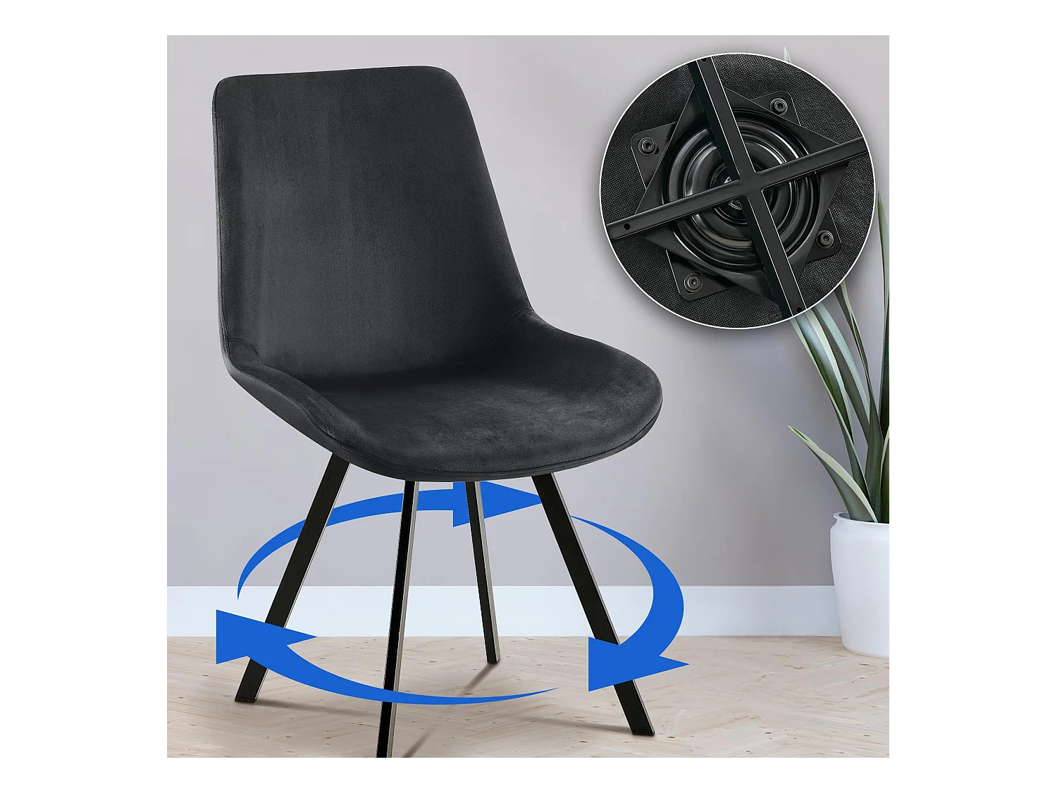 Lot de 2  chaise salle à manger - Velours - Noir - Lewes