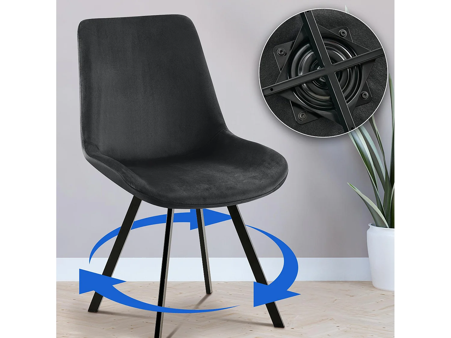 Lot de 2  chaise salle à manger - Velours - Noir - Lewes