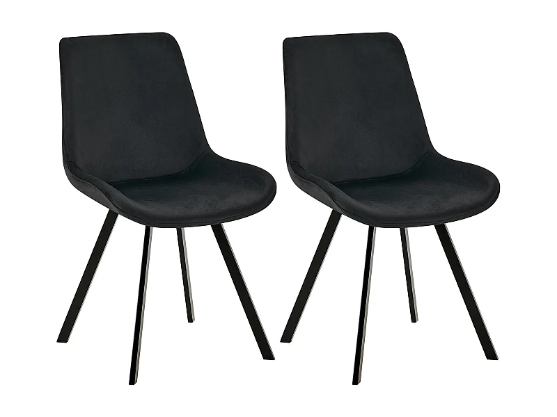 Lot de 2  chaise salle à manger - Velours - Noir - Lewes