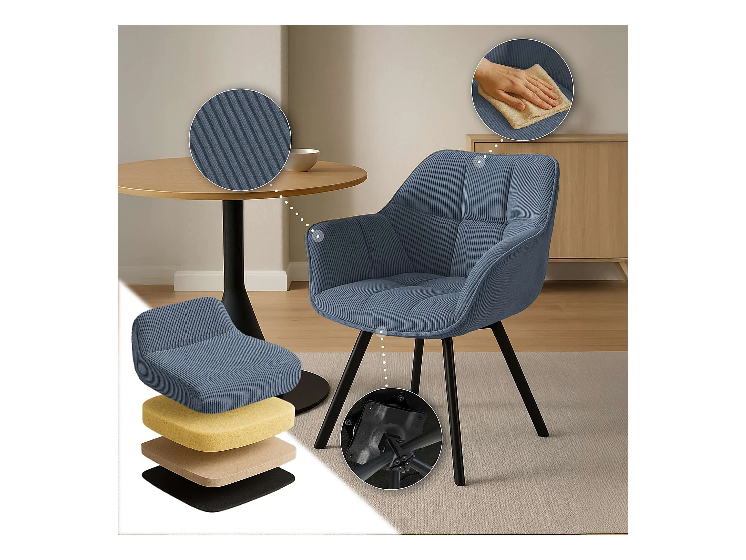 Lot de 2  chaises avec accoudoirs - Cordon - Bleu - Jordi