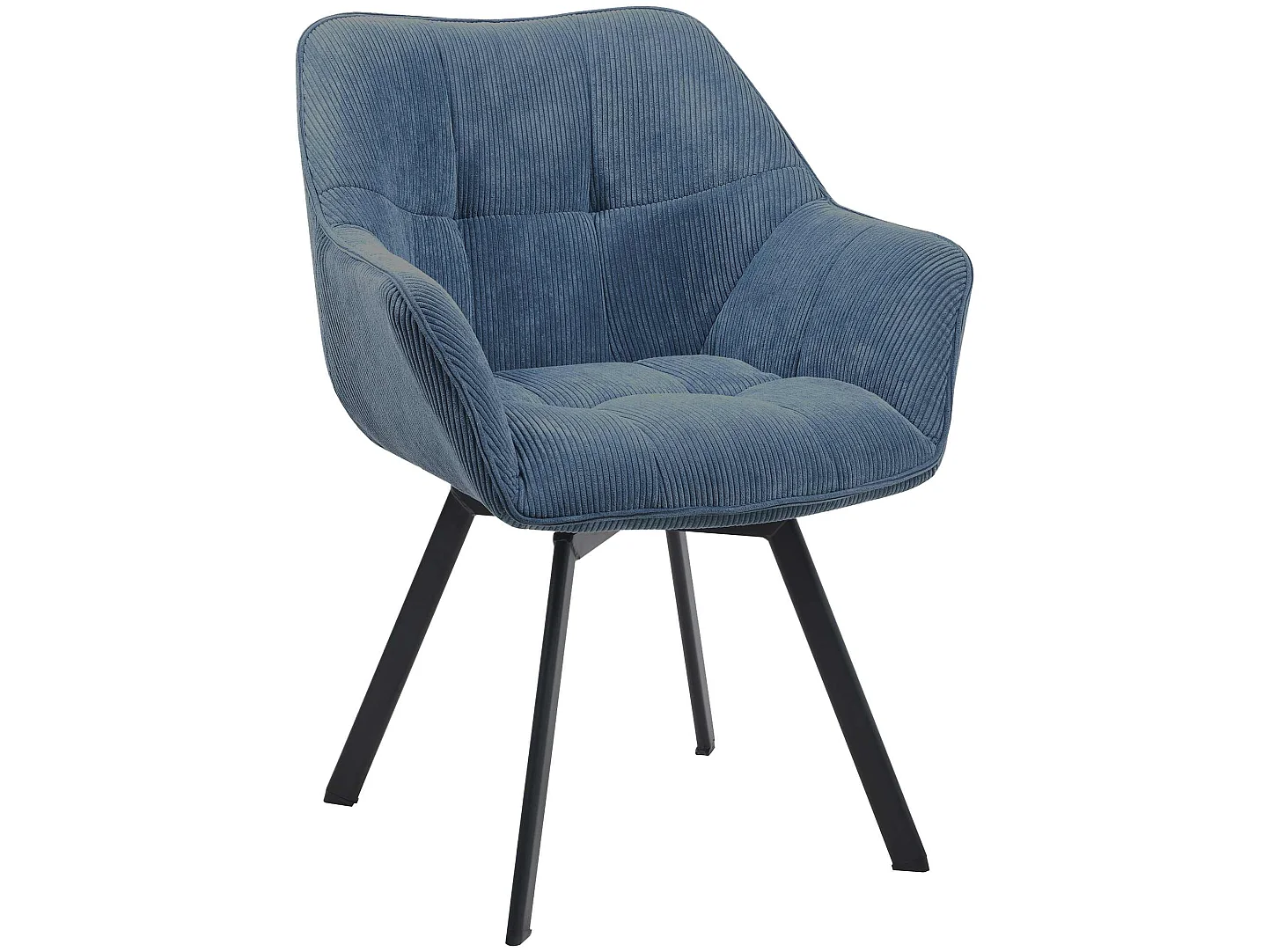 Lot de 2  chaises avec accoudoirs - Velours côtelé - Bleu - Jordi