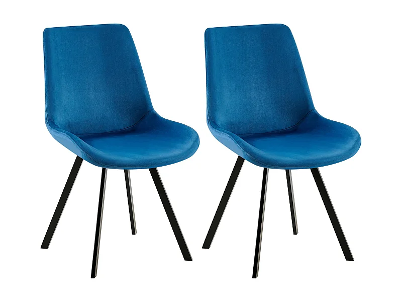 Lot de 2  chaise salle à manger - Velours - Bleu foncé - Lewes