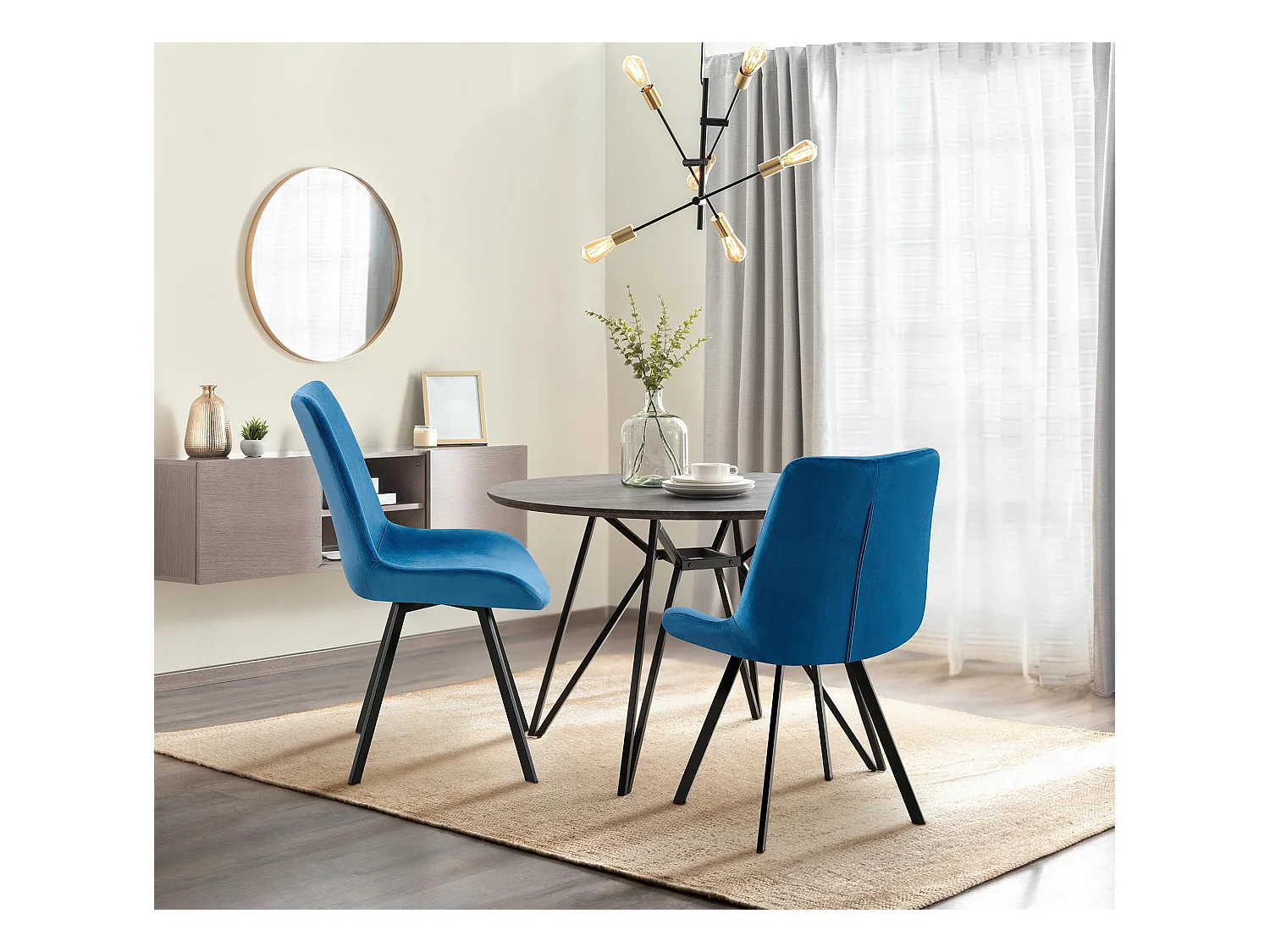 Lot de 2  chaise salle à manger - Velours - Bleu foncé - Lewes