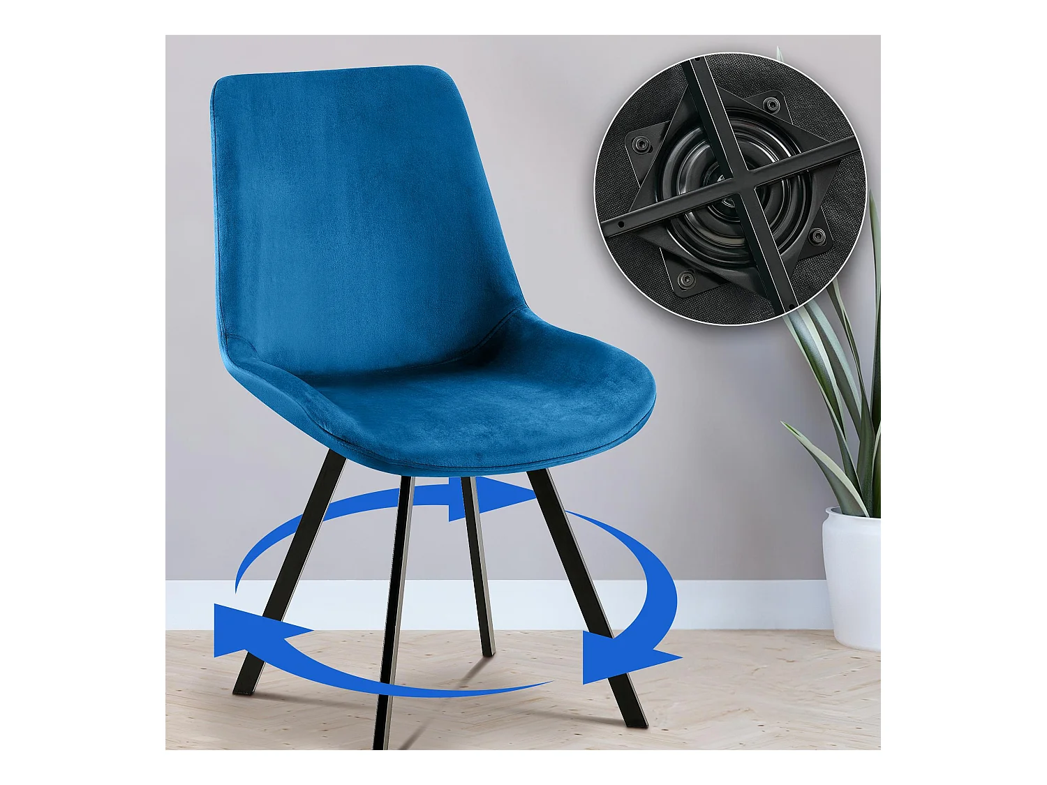 Lot de 2  chaise salle à manger - Velours - Bleu foncé - Lewes