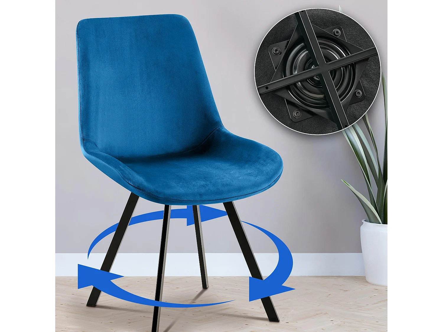 Lot de 2  chaise salle à manger - Velours - Bleu foncé - Lewes